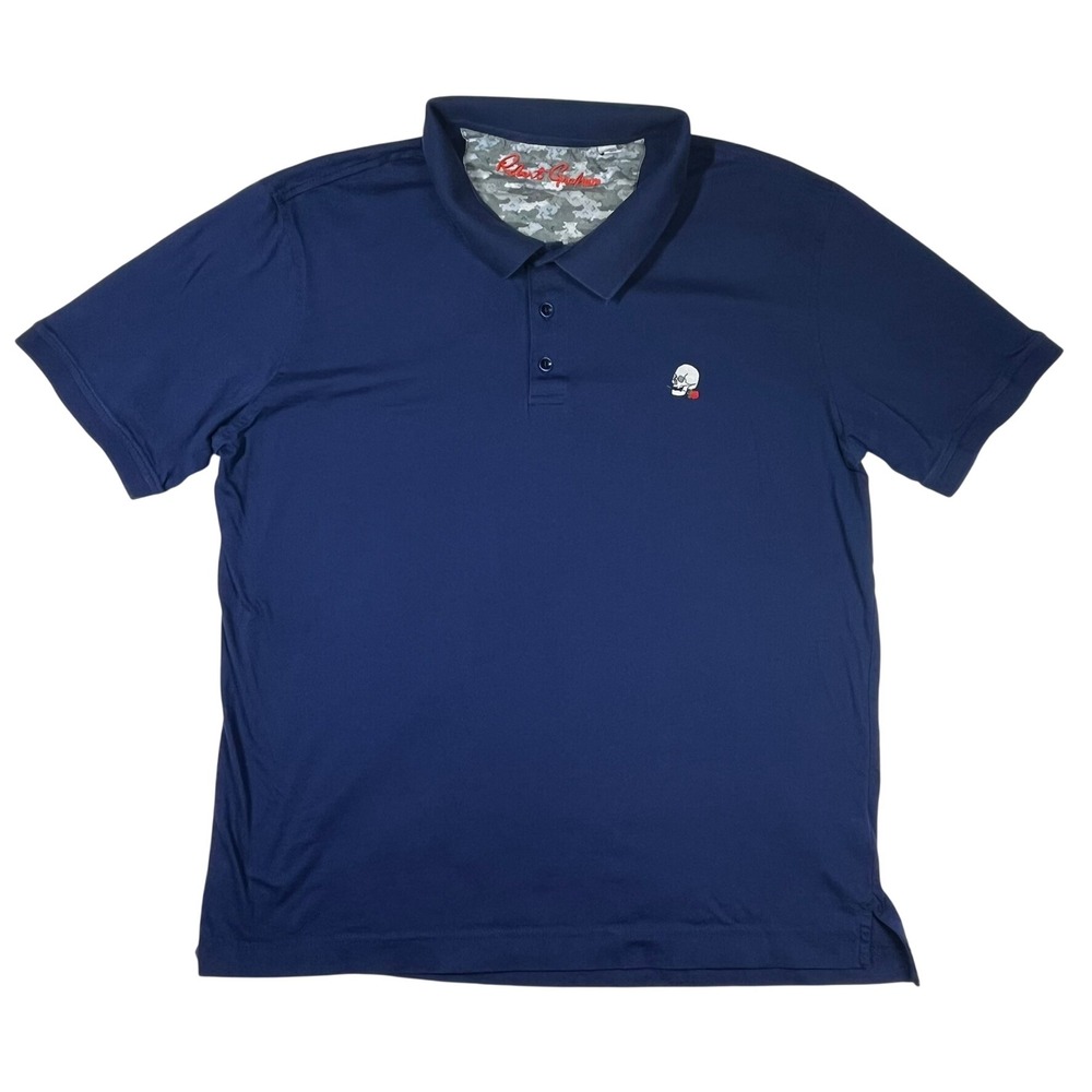Robert Graham Polo Shirt Men XL Navy Blue Skull Rose Preppy Stretch Comfort